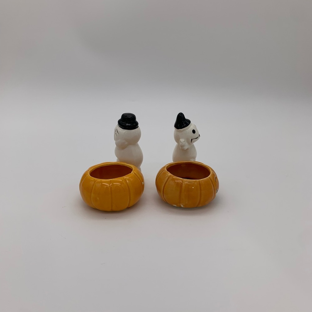 Vintage Retro 1988 Ceramic Pumpkin & Ghost Succulent Tealight Candle Holders Set - Picture 7 of 14